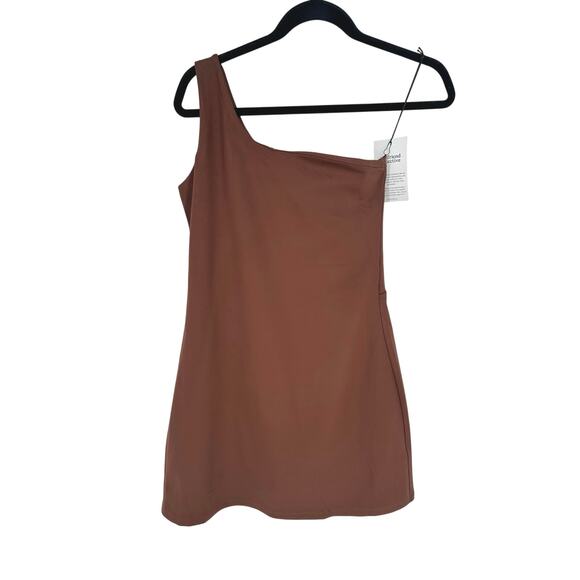 Girlfriend Collective Bianca One Shoulder Dress Brown Compressive Activewear M - Picture 1 of 7